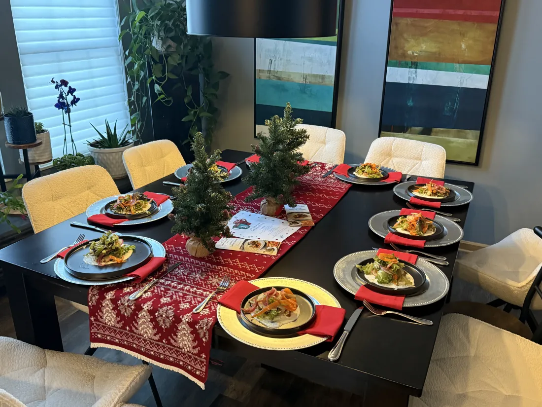A catered table spread set for an event